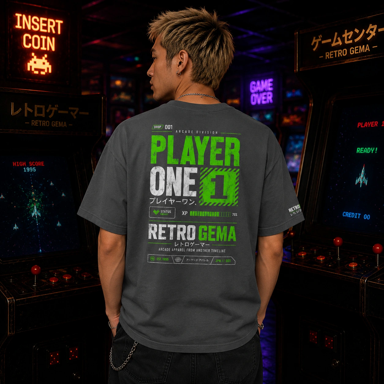 PLAYER ONE Arcade Division Oversized faded t-shirt